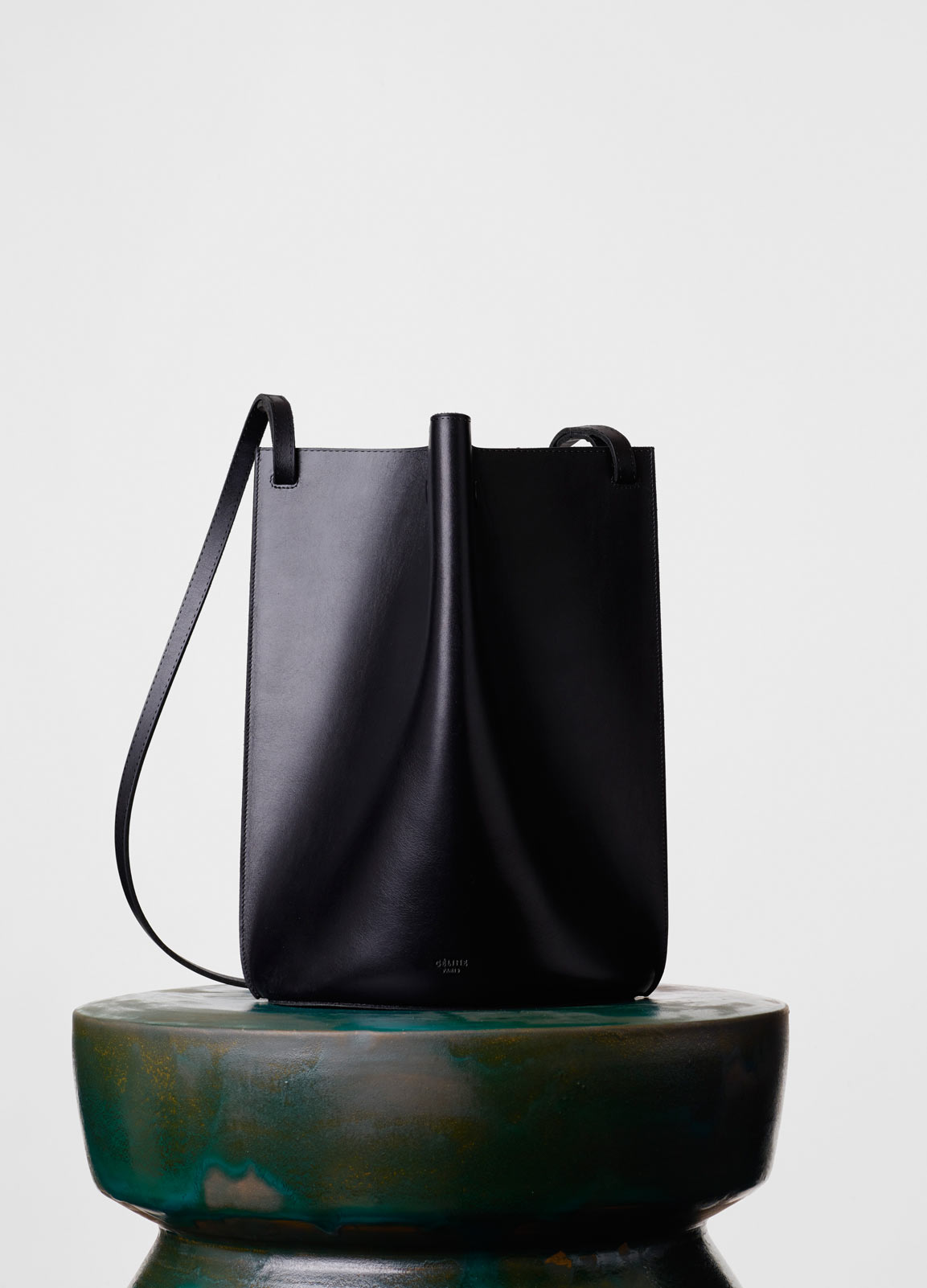 Medium Pinched Bag in Black Natural Calskin by Celine